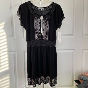 Almost Famous Black Boho Smocked Waist Dress NWT